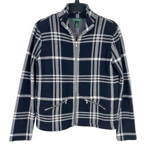 Lauren Ralph Lauren Sweater Jacket Black Plaid Preppy Academia Old Money Medium